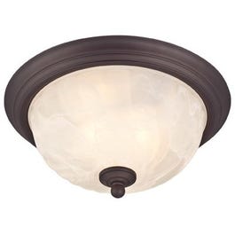 Ceiling Light Fixture, Outdoor, Oil Rubbed Bronze & White Alabaster Glass, 60-Watt, 11 x 6-In.