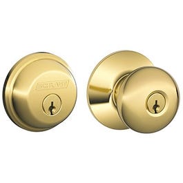 Bright Brass Plymouth Design Keyed Entry Lockset With Single-Cylinder Deadbolt