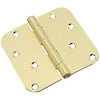 Door Hinge, Interior, Round-Edge, Polished Brass, 4-In.