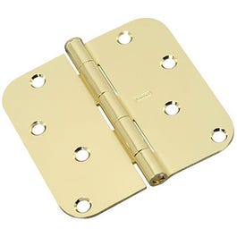 Door Hinge, Interior, Round-Edge, Polished Brass, 4-In.