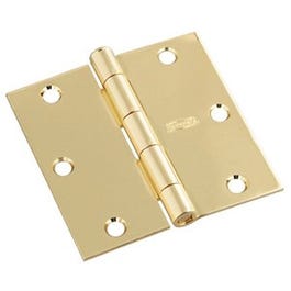 Door Hinge, Interior, Square-Edge, Polished Brass, 3-In.