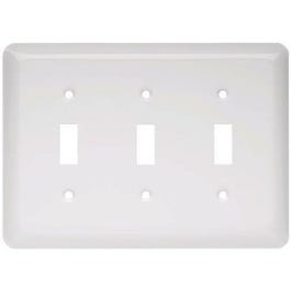 Toggle Wall Plate, 3-Gang, Stamped, Round, White Steel