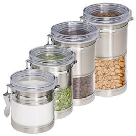 Storage Canisters, Acrylic & Stainless, 4-In., 4-Pk.