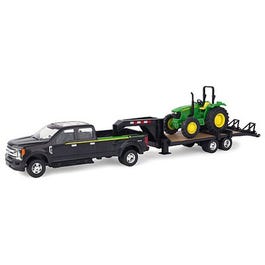 John Deere Tractor With Ford F-350 & Gooseneck Trailer Hauling Set, 1:32 Scale