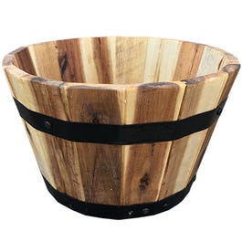 Wood Barrel Wood Planter, 11.5 x 7-In.