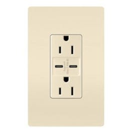 USB Charger Wall Plate With Duplex Outlet, Type A/C, Almond, 6.0A, 15-Amp