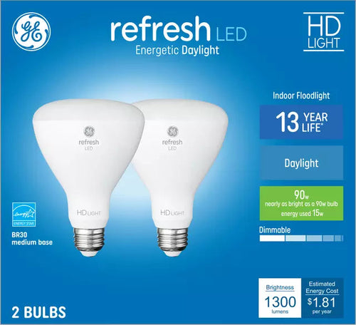 GE Lighting GE Refresh HD LED 90 Watt Replacement, Daylight, BR30 Indoor Floodlight Bulbs (2 Pack) (90 W)