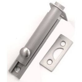 Door Surface Bolt, 2 Keepers, Satin Nickel, 3-In.