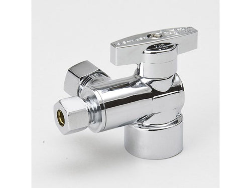 BK Products Chrome Plated Brass 1/2-in FIP x 3/8-in COMP x 1/4-in COMP Dual Outlet Stop
