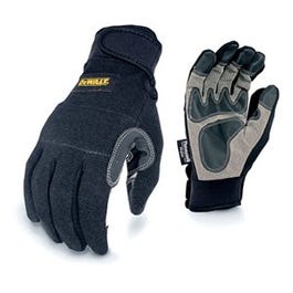 Work Gloves, Synthetic Leather Palm, Black, M