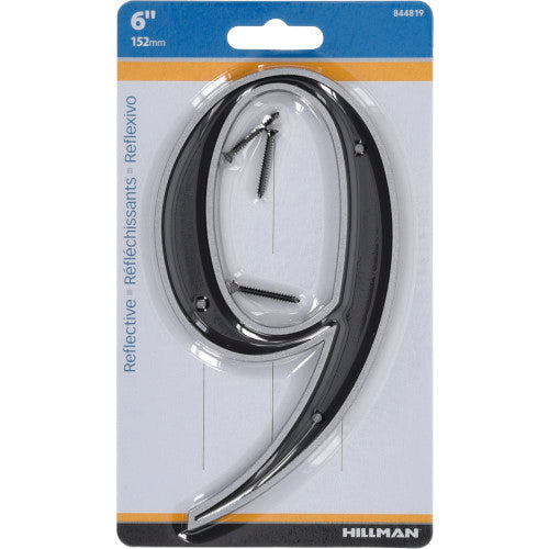 Hillman Black & Silver Reflective Plastic House Number 9