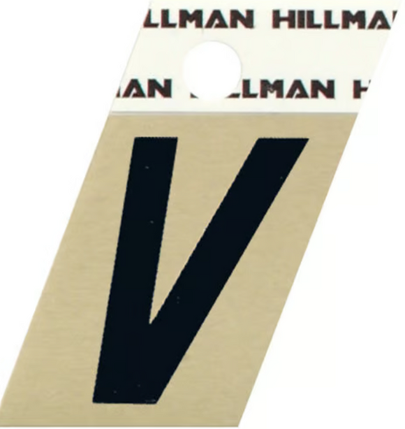 Hillman Adhesive Angle-Cut Letter V Black and Gold (1-1/2