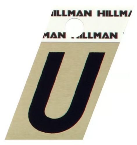 Hillman Adhesive Angle-Cut Letter U Black and Gold (1-1/2)