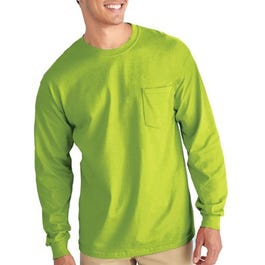 Pocket T-Shirt, Long Sleeve, Safety Green, Medium